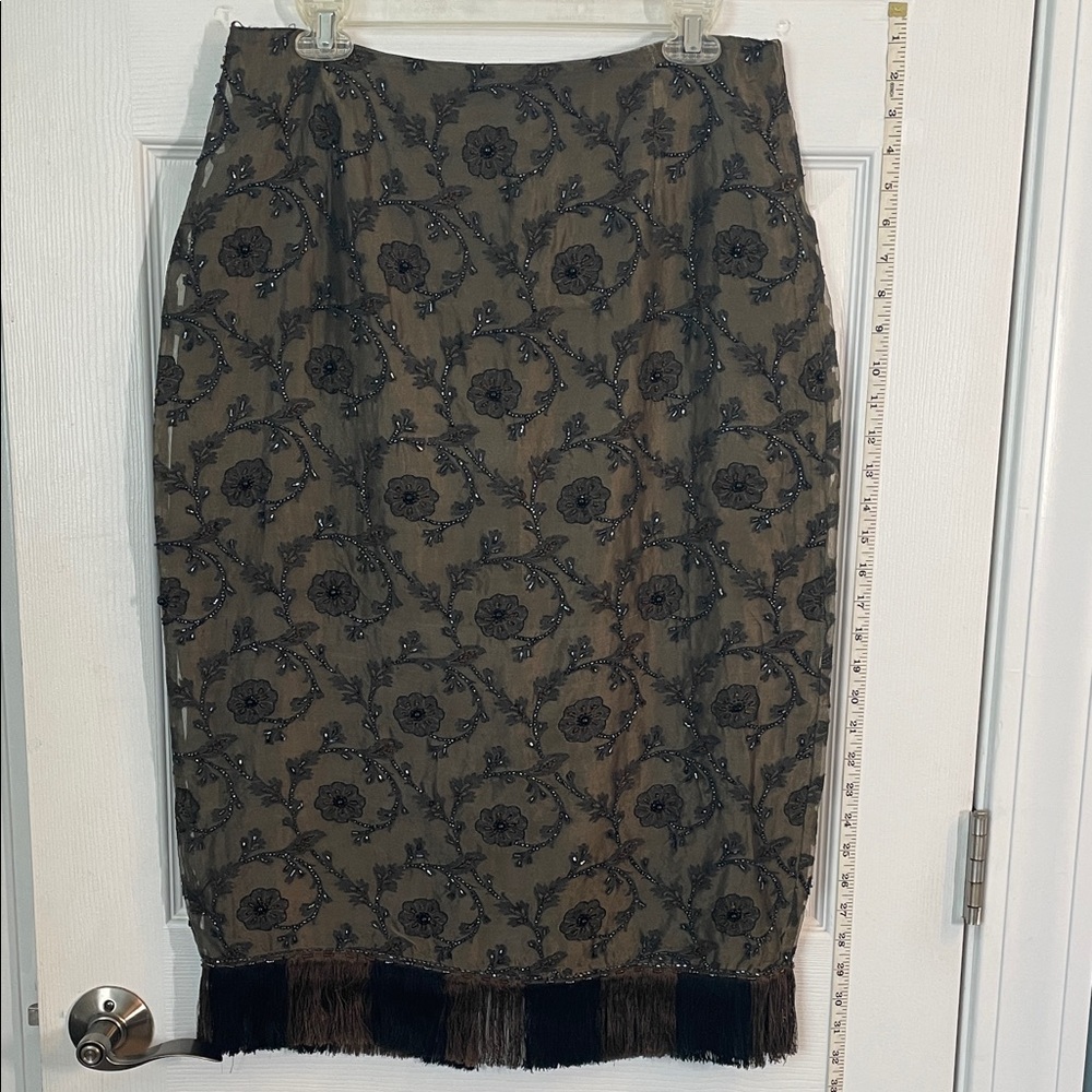 Elegant Black Floral Skirt with Fringe